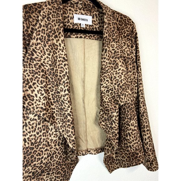 BB Dakota womens medium faux suede cheetah print long sleeve open front cardigan - Picture 3 of 6
